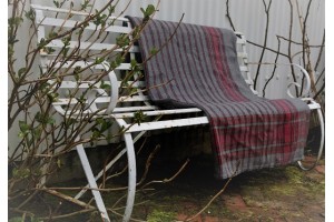 Narrow width Inter wars years Welsh blanket. Cochineal stripes NL52